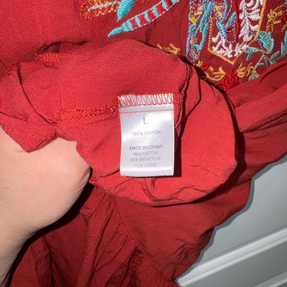 Grand & Greene Women Size L Rust Crimson White Floral Tunic Top Blouse Shirt - Picture 7 of 12